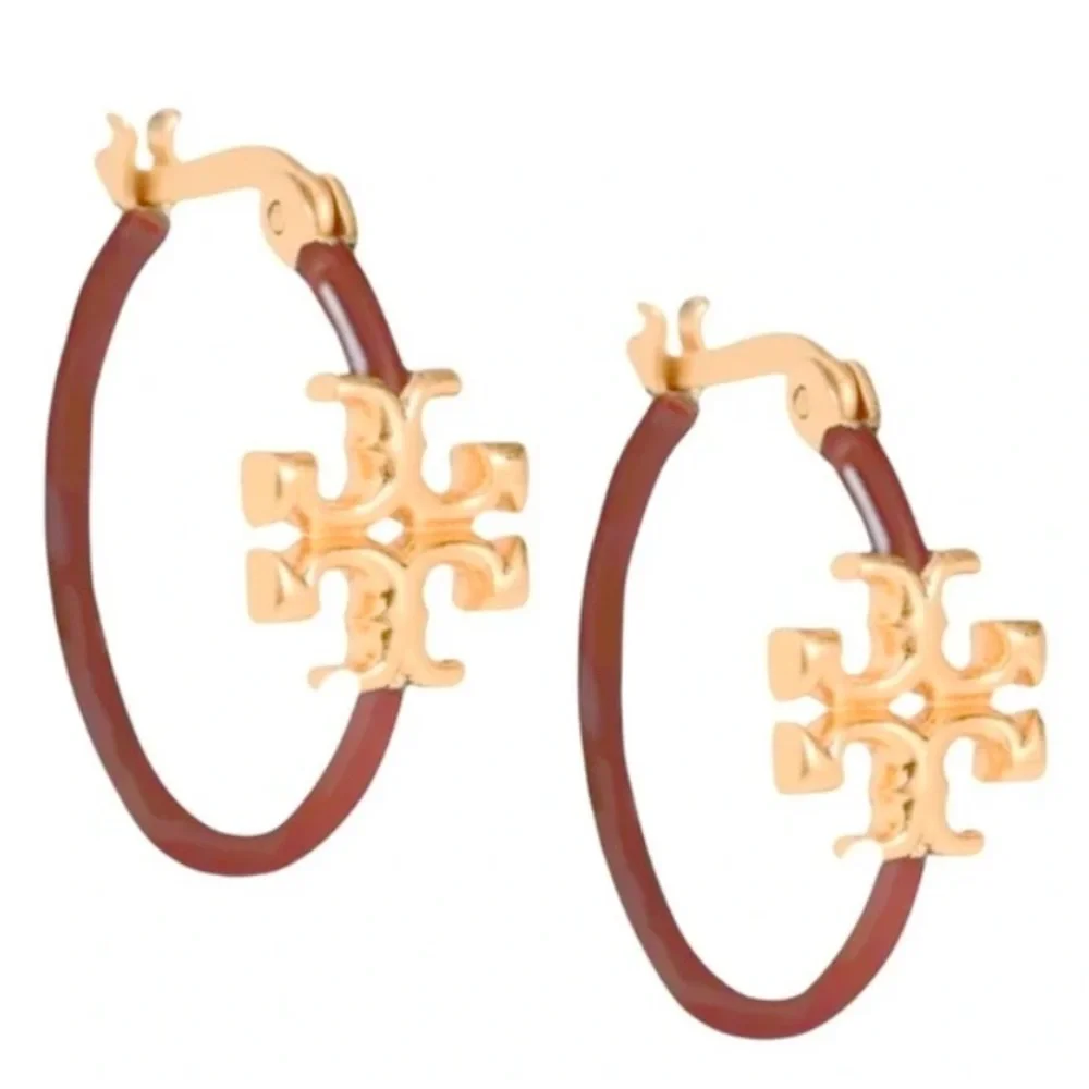 TORY BURCH • Maroon Jade Eleanor Hoop Earrings